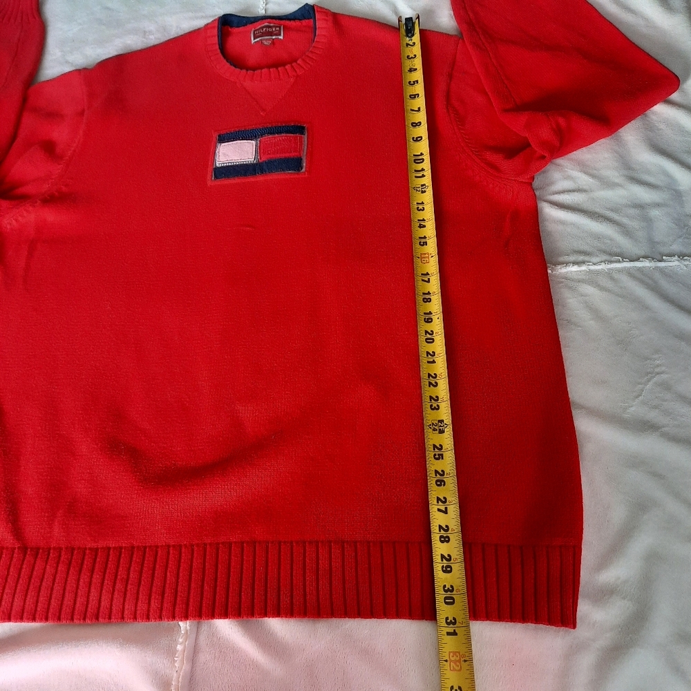 Tommy Hilfiger Chunky Red Sweater Flag Logo Mens Size Large Retro 90s - Picture 8 of 14
